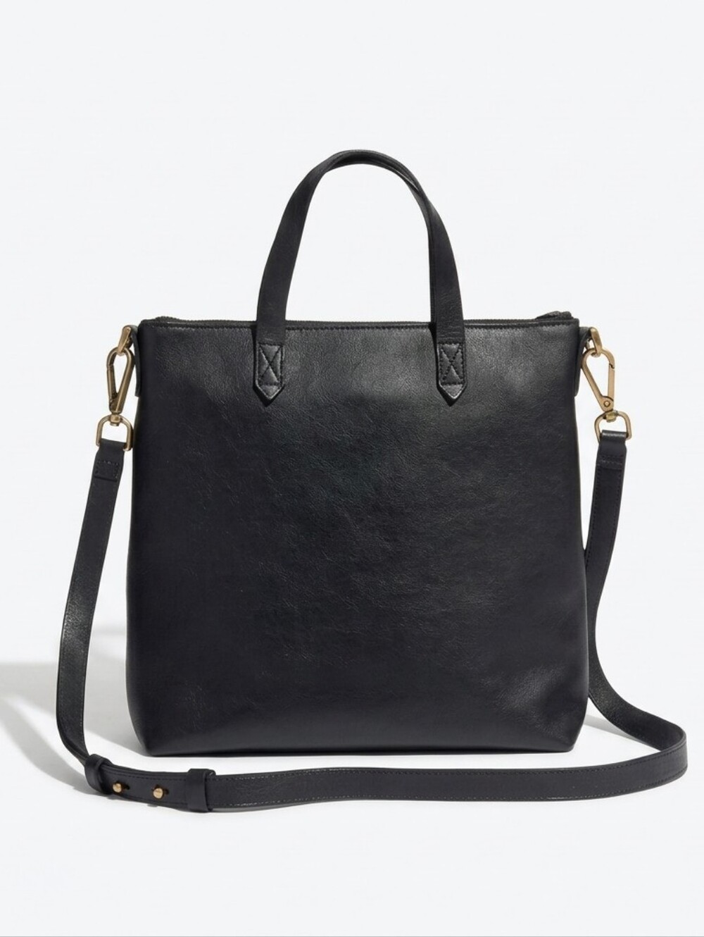 Madewell Black Leather Tote with Crossbody Strap